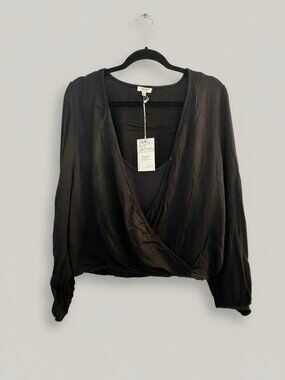 NWT Splendid x Cella Jane Sateen Surplice Top XL - Black - Luxe